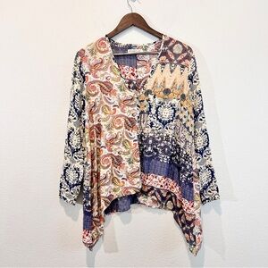Anthropologie Artisan De Luxe Boho Paisley Asymmetrical Button Down Top S